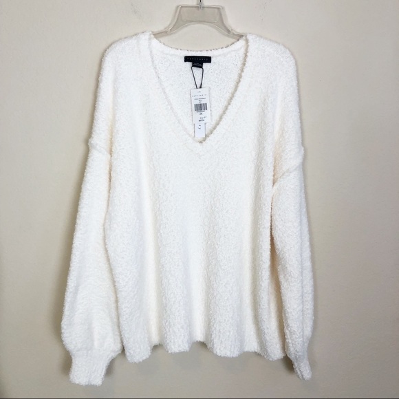 New Sanctuary V-neck Teddy Sweater in Milk Plus Size 2X - Picture 4 of 11
